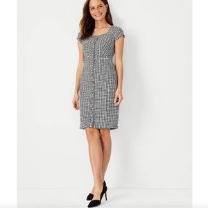 NWT Ann Taylor Gingham Tweed Button Front Sheath Dress | Work Chic | Size 8